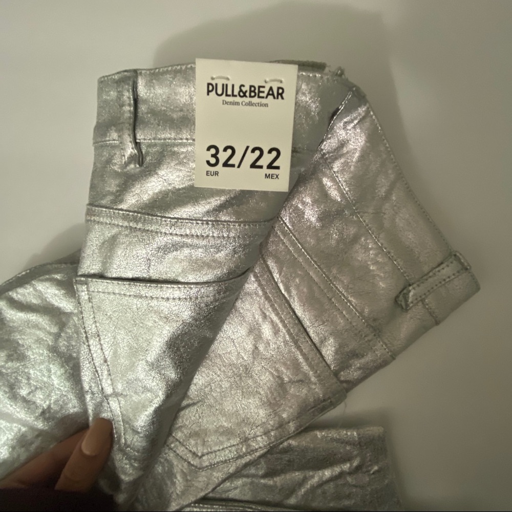 Silver metallic cargo skinny jeggings jeans - Picture 3 of 5